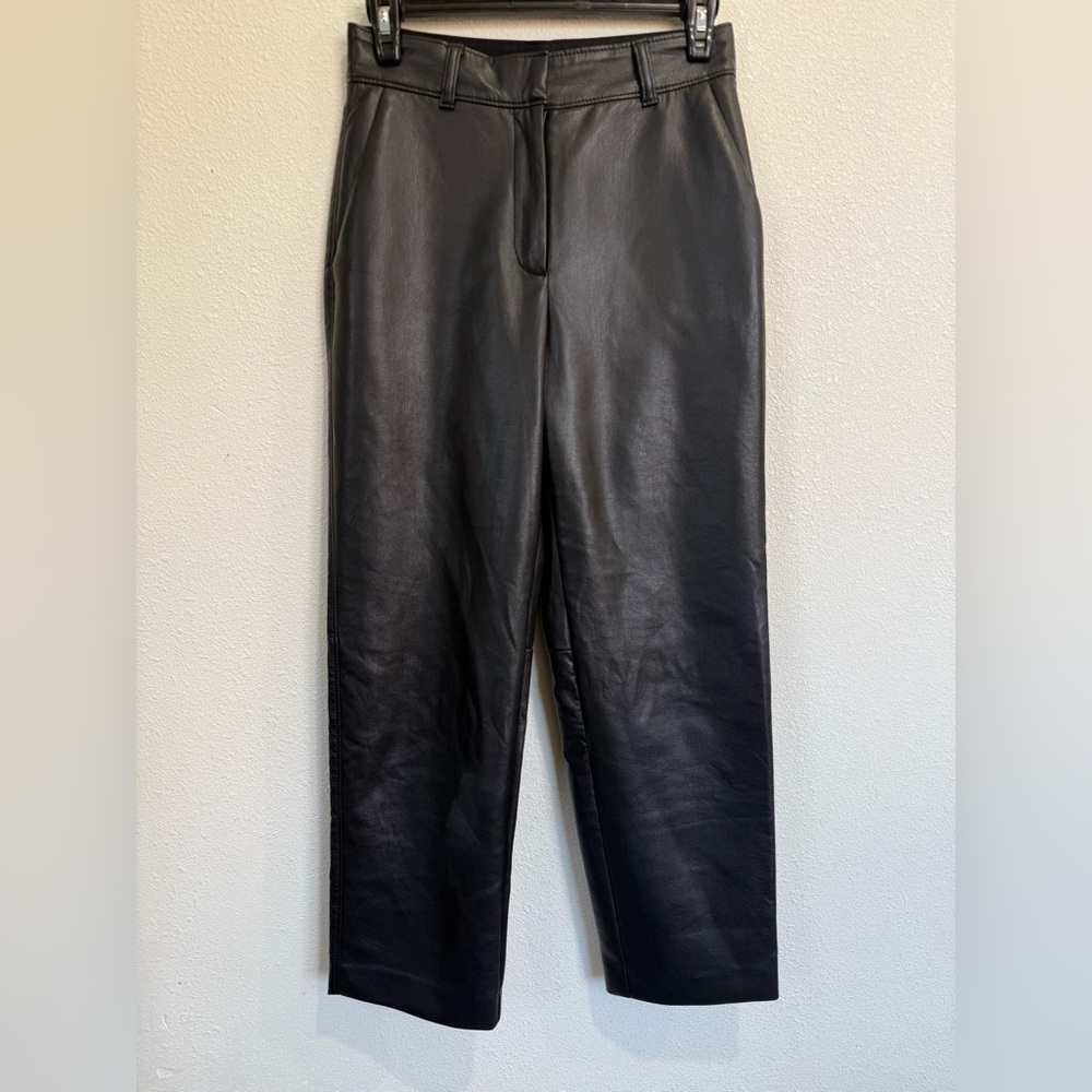 Aritzia Babaton Black Vegan Leather High Rise Ankle Pants Size 2 Romantic Goth - Picture 2 of 5